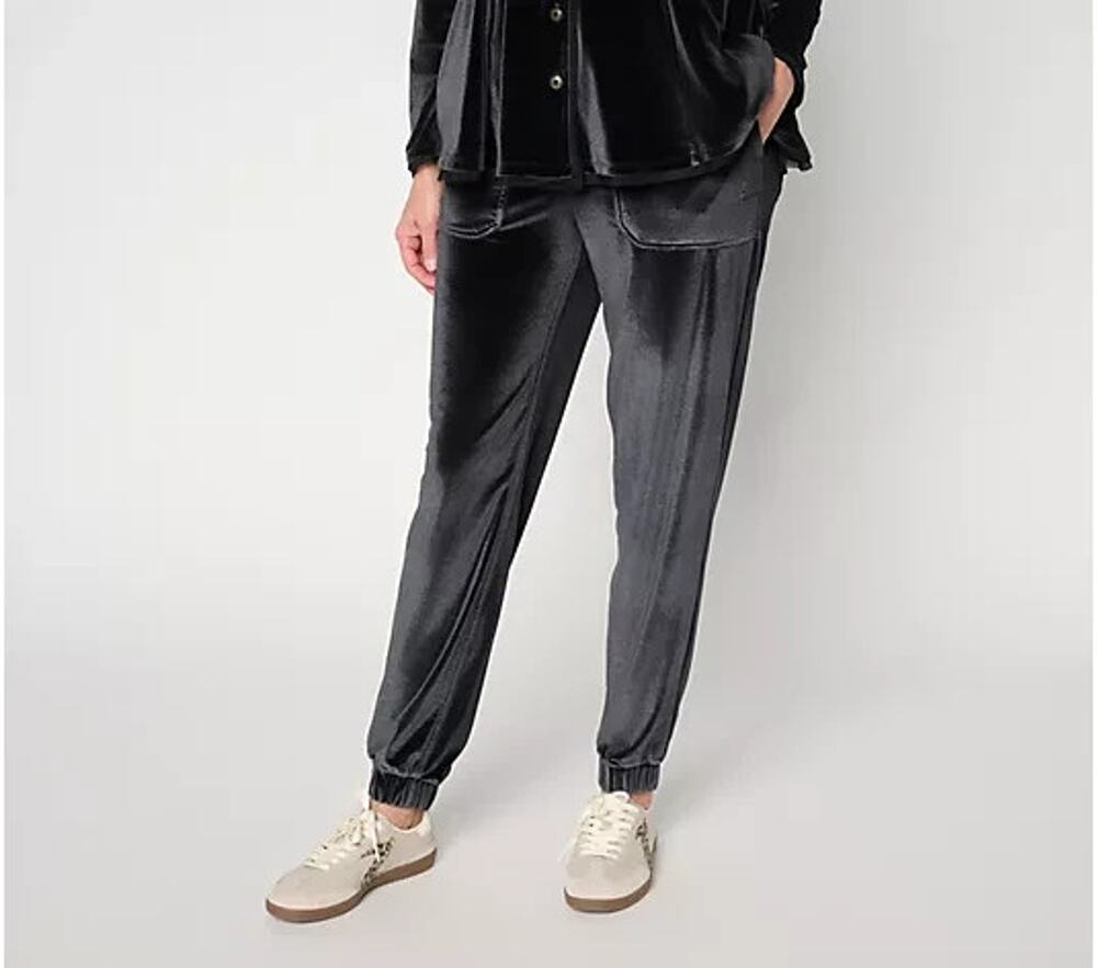 Logo Lori Goldstein Jogger Pants Womens Plus 1X Black Knit Velvet Pockets Cozy